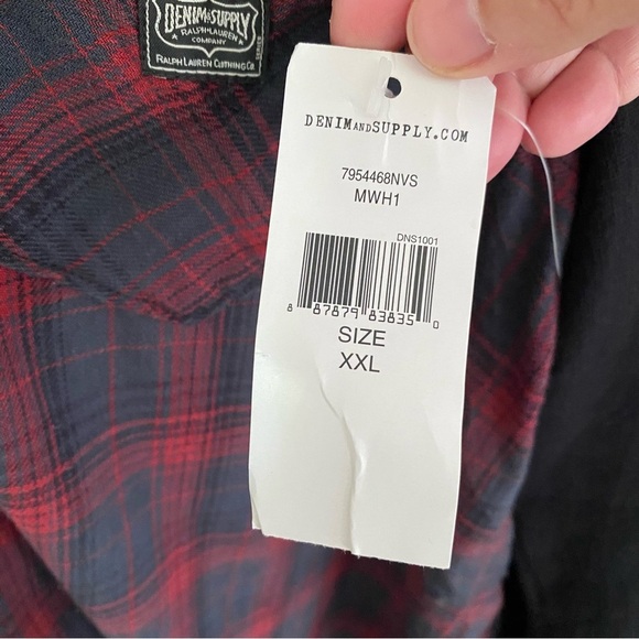Denim & Supply Ralph Lauren Red and Black Plaid Shirt button down with hood - Picture 8 of 14